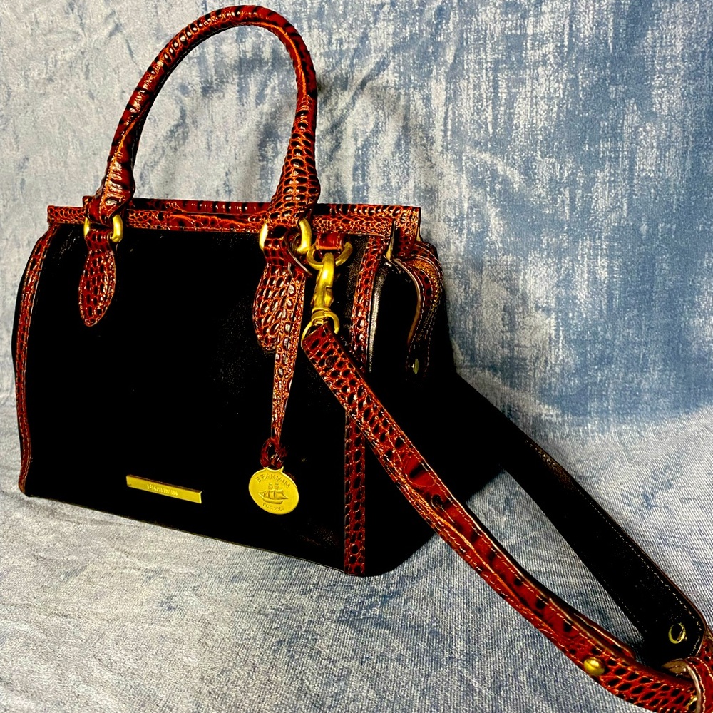 BRAHMIN RARE Mini Schooner Black Quincy Handbag Smooth Patent Leather! NICE NWOT